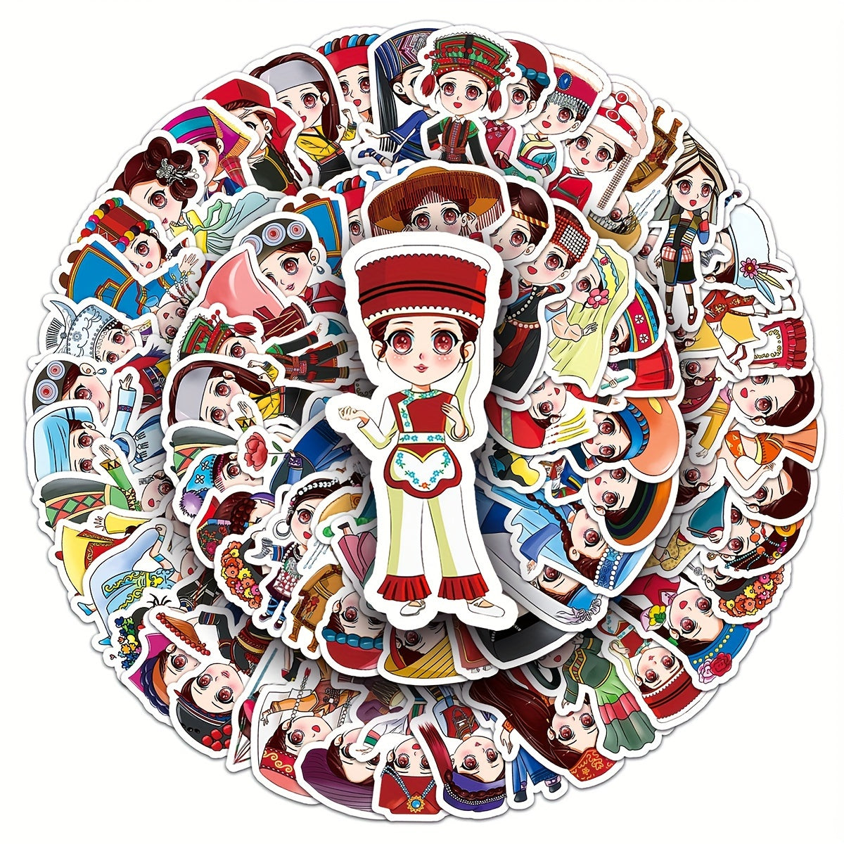 56pcs Ethnic Cartoon Luggage Stickers Waterproof Decoration