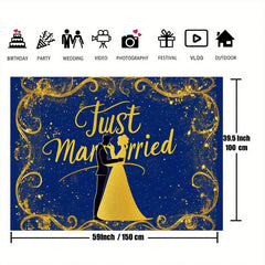 Royal & Golden Wedding Backdrop with Just Married