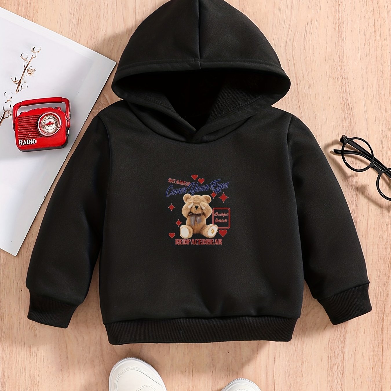 Teddy Bear Print Baby Boys Hooded Sweatshirt