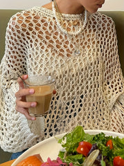Women's Plus Size Hollow Out Long Sleeve Sweater