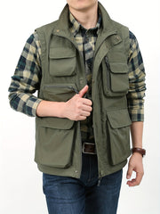 Men's Zipper Pockets Cargo Vest - Casual Stand Collar Outwear