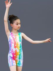 Girls Rainbow Unicorn Print Sleeveless Ballet Leotard Romper