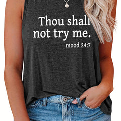Casual Tank Top Women's Plus Slogan Print Round Neck Tank Top