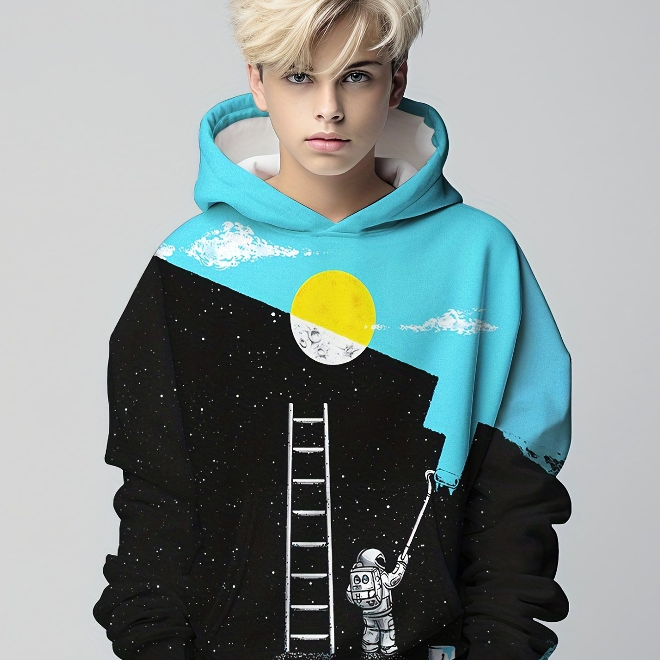 Boy's Astronaut Print Hoodie Kid's Hooded Sweatshirt