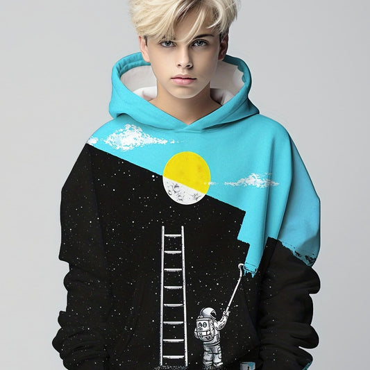 Boy's Astronaut Print Hoodie Kid's Hooded Sweatshirt