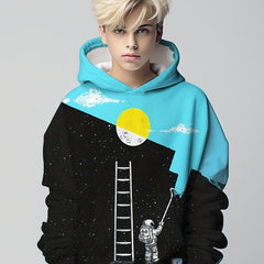Boy's Astronaut Print Hoodie Kid's Hooded Sweatshirt