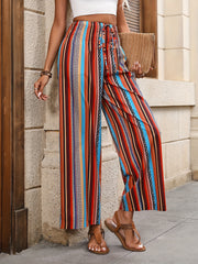 Striped Stirred Waist Wide Leg Pants Boho Tied Pants Spring Summer