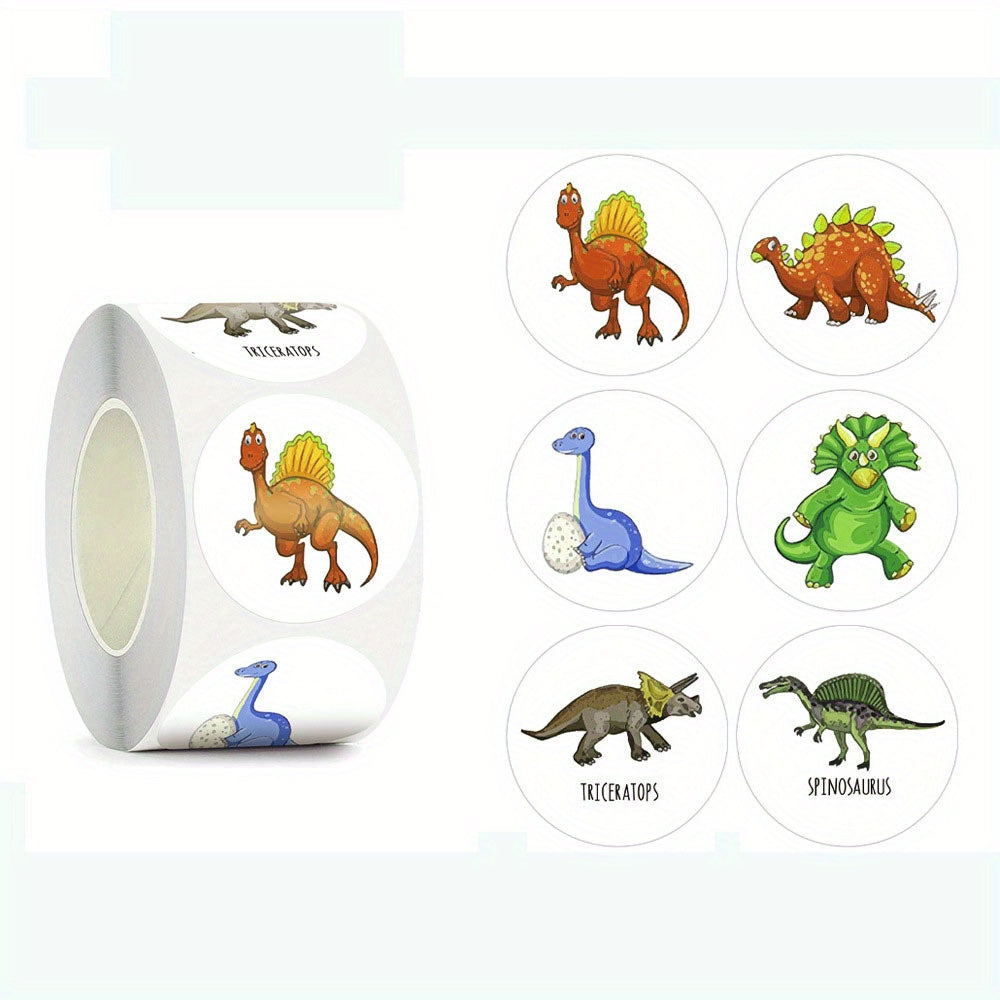 500 Pcs Dinosaur Pattern Stickers, 12 Designs, 2.10-inch Round, Teenager Gift