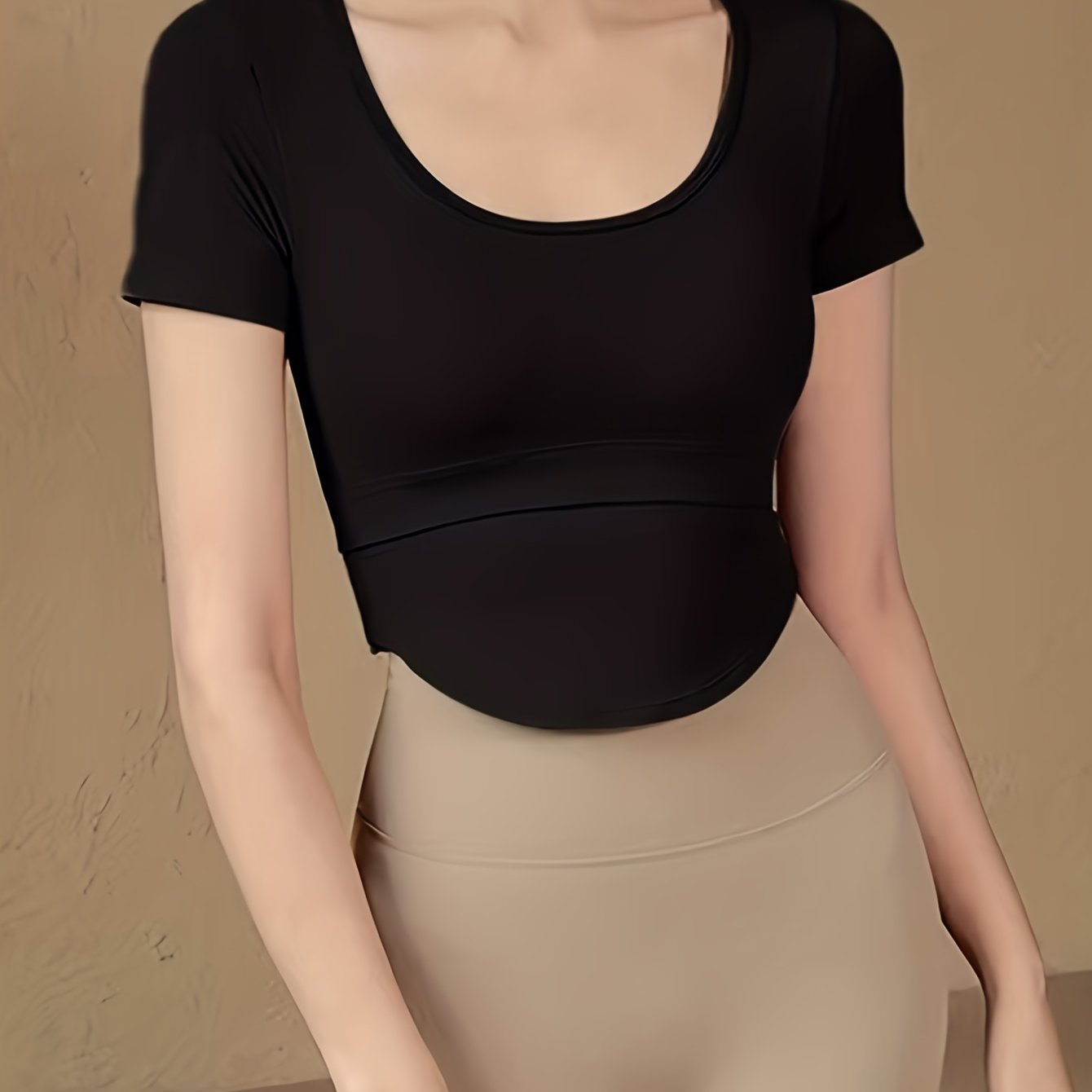 Sporty Crew Neck T Shirt High Stretch Quick Dry Sports Tee Women's Activewear