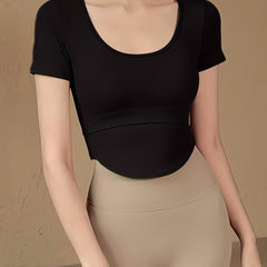 Sporty Crew Neck T Shirt High Stretch Quick Dry Sports Tee Women's Activewear