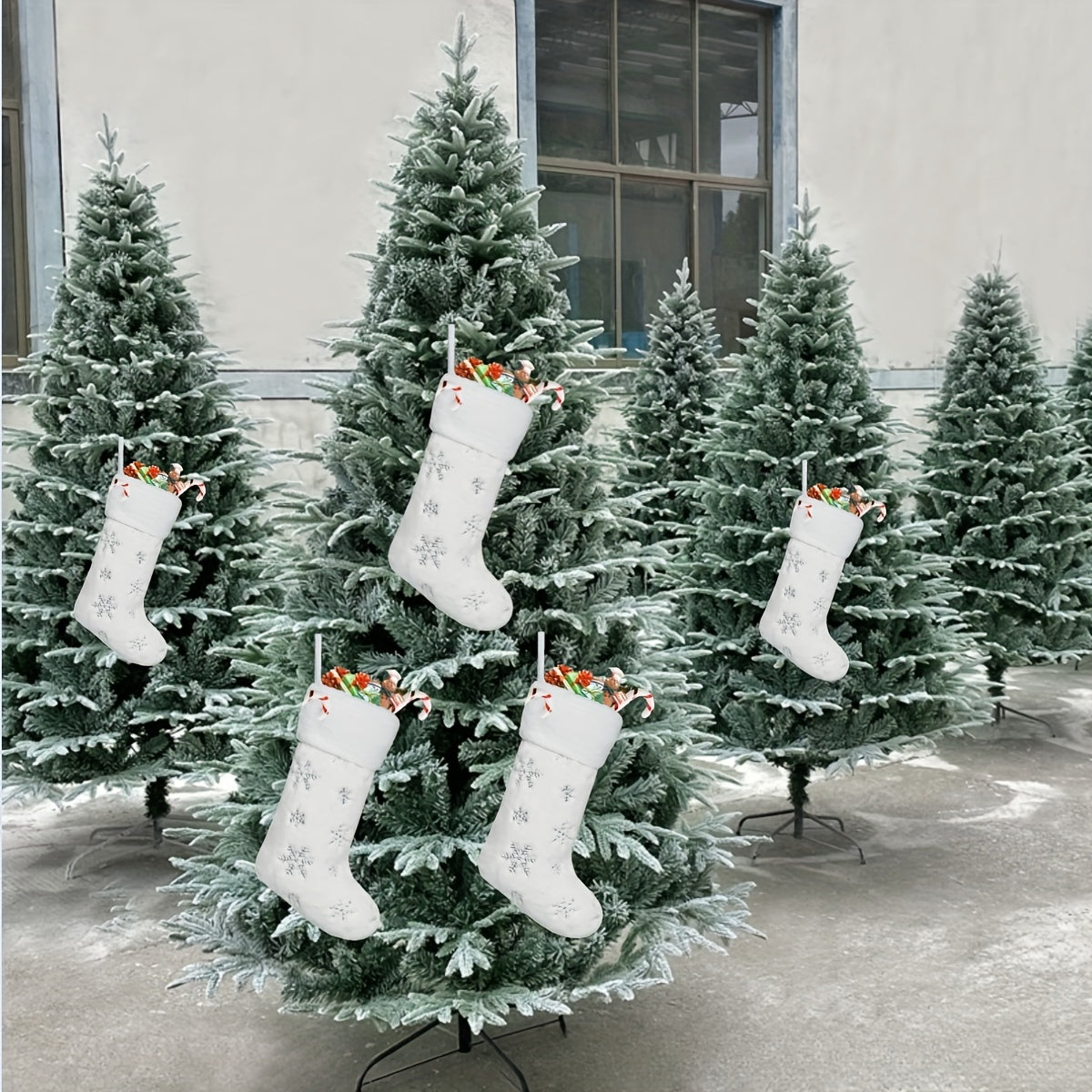 Snowy Christmas Stockings Faux Fur Hanging Ornaments Candy Gift Bags