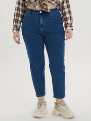 Casual Jeans Women's Plus Solid Button Fly Tapered Leg Jeans