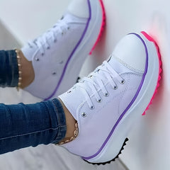 Women's Chunky Canvas Shoes Non Slip Lace Up Casual Sneakers Thick Sole