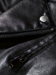 PU Biker Jacket Men's Casual Solid Zip Up Lapel Faux Leather Jacket