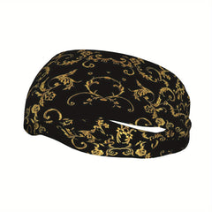 Golden Floral Pattern Sport Headband for Comfortable Wear