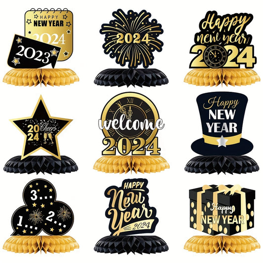 9pcs Golden Years Honeycomb Decorations Party Supplies 3D Table Topper