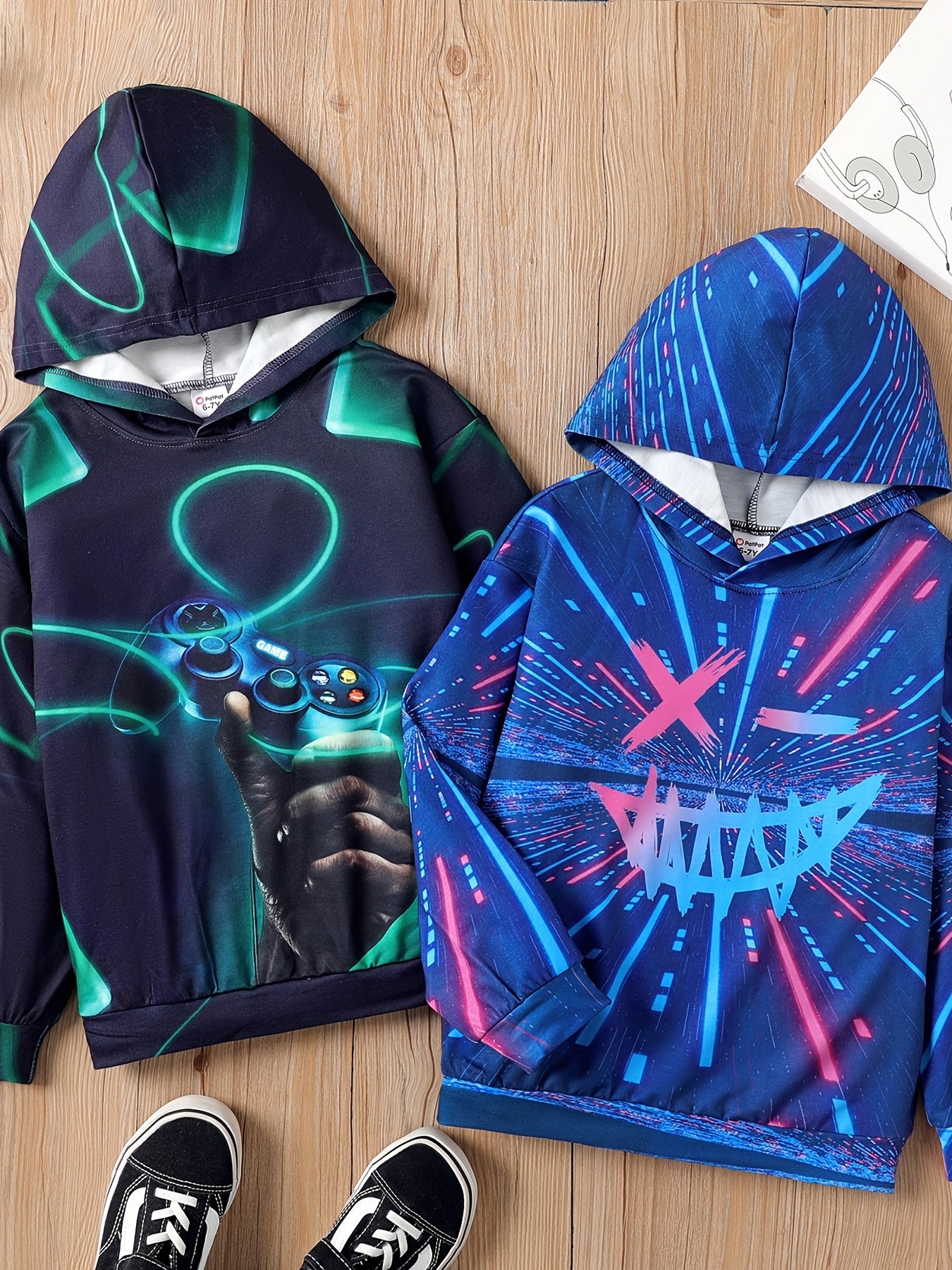 Boys Allover Print Casual Hooded Sweatshirt
