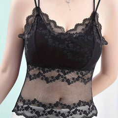 Lace Stitching Cami Top V Neck Criss Cross Back Top Women's Lingerie