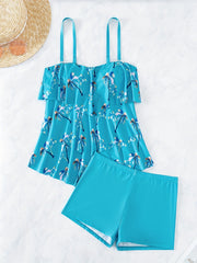 Palm Tree Tiered Layer Ruffle 2 Piece Tankini Set Swimsuit Women's Swimwear