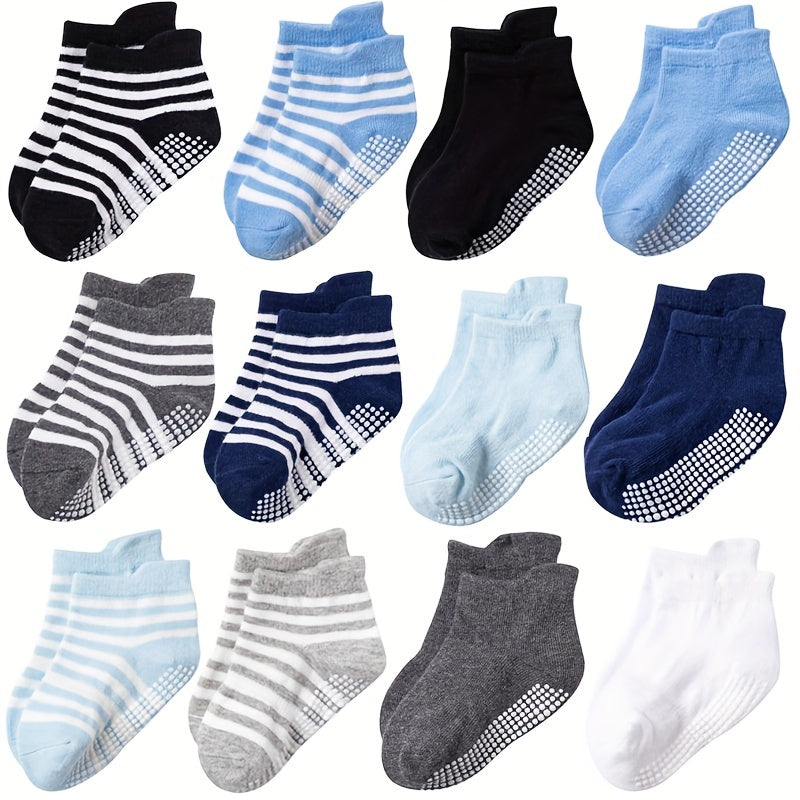 12pairs Kids Anti-slip Breathable Short Socks for Boys