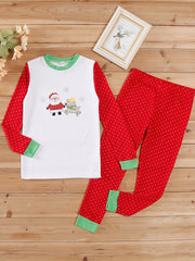 Girls Christmas Print Pajamas Crew Neck Tops & Pants Winter