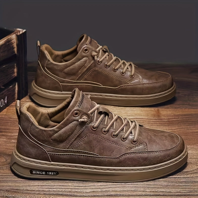 Men's Lace up Sneakers PU Leather Skate Shoes Good Grip Breathable