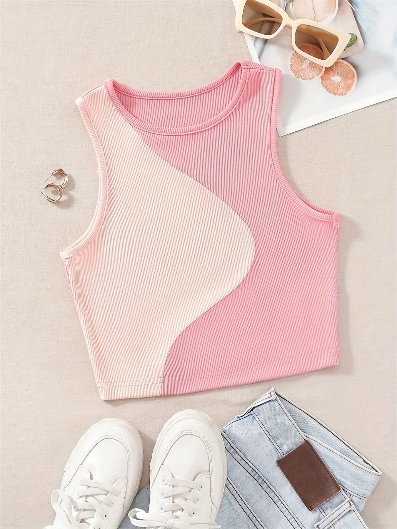 Sleeveless Casual Block Tank Top Summer Women's Clothing