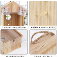 Upgrade Wooden Outdoor Bird House with Suction Cup
