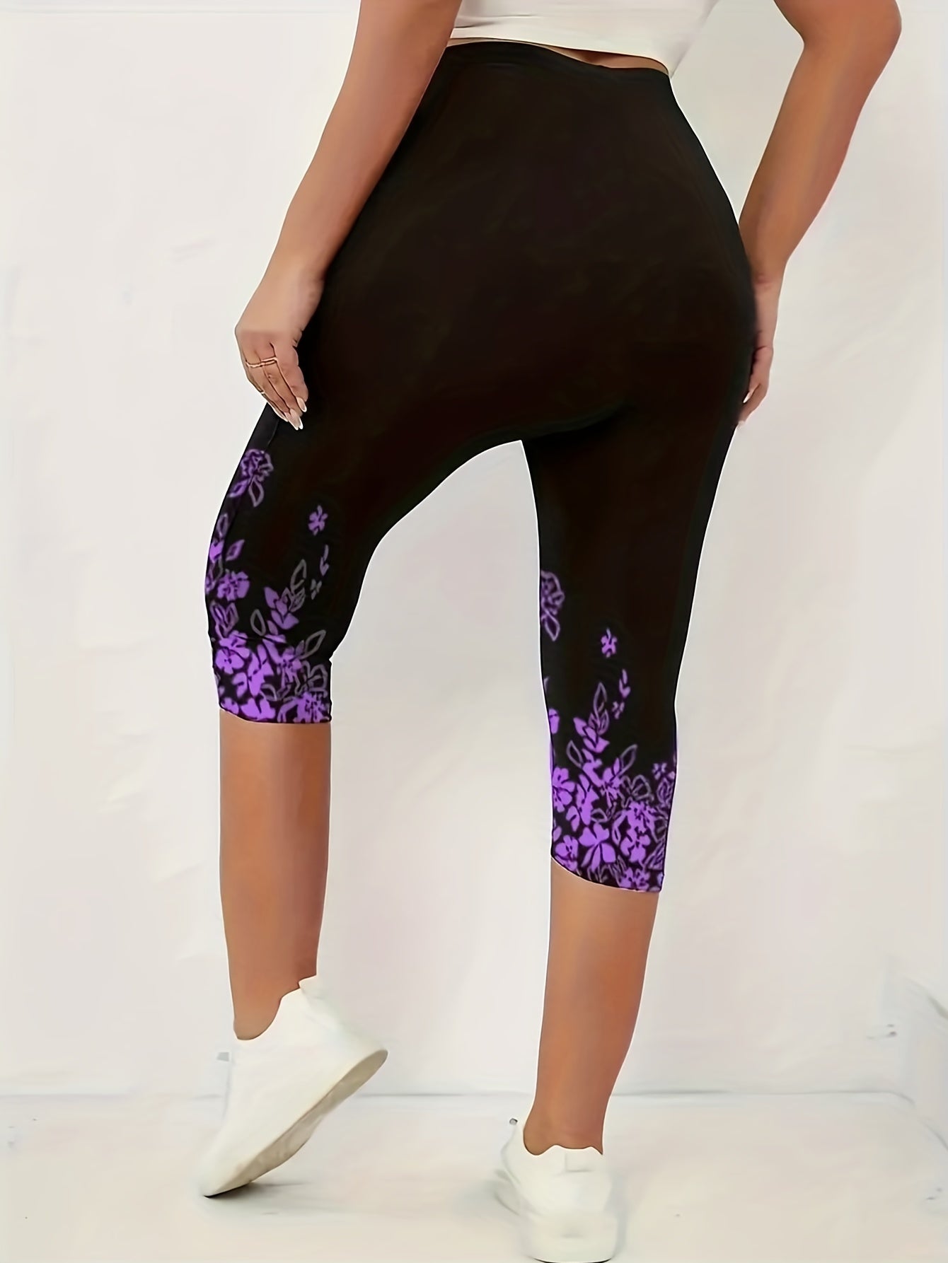 Floral Print Skinny Capris Leggings for Women