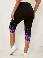 Floral Print Skinny Capris Leggings for Women