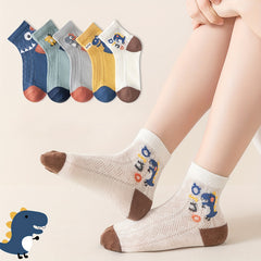 5 Pairs Kids Dino Socks, Breathable Mesh Boys Summer Socks