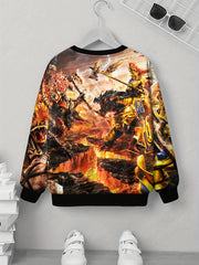 Teens 3D Fighting Scene Battle Print Sweatshirt Kids Casual Pullover
