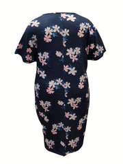 Casual Floral Print V Neck Dress With Pockets