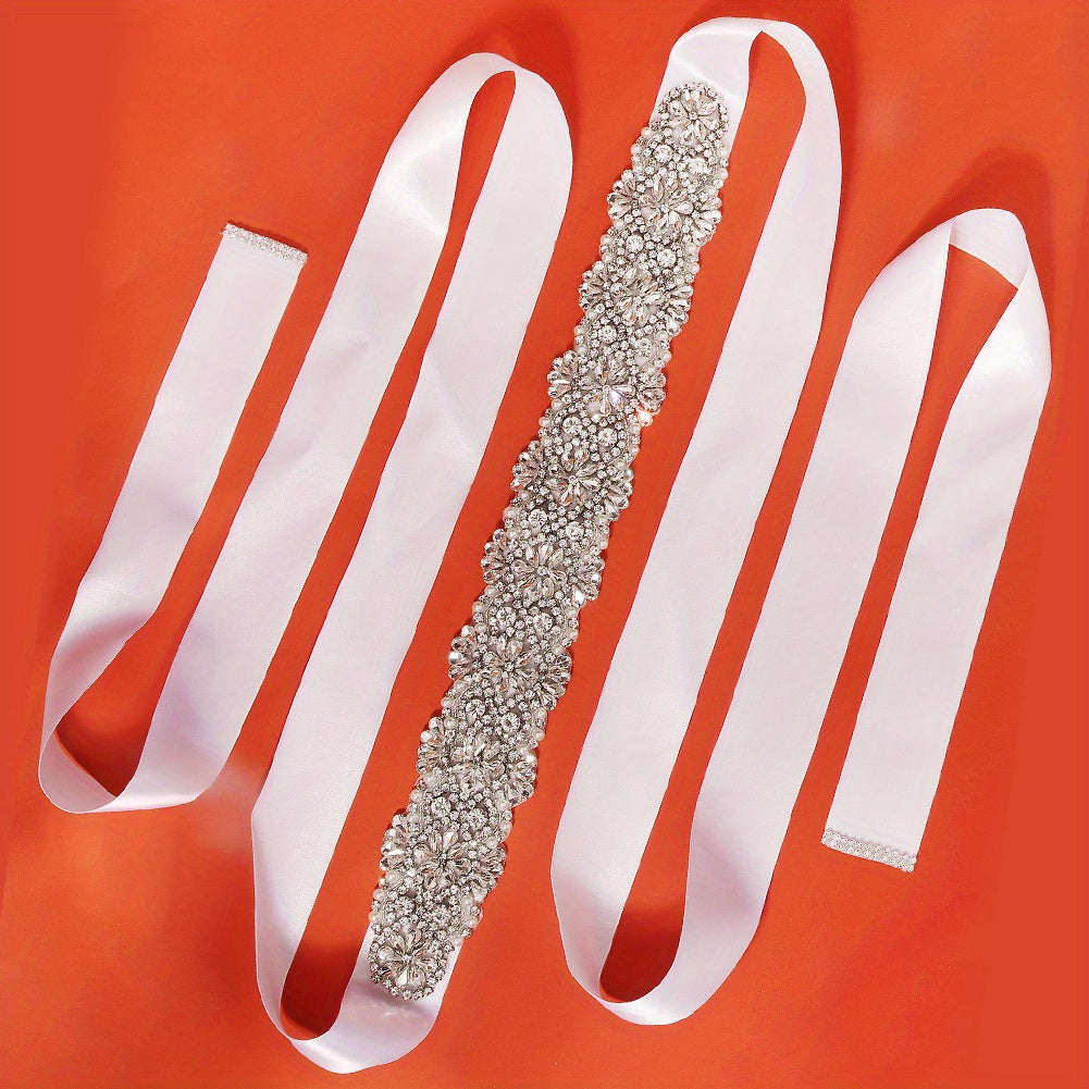 Crystal Bridal Belt Rhinestone Wedding Sash with Ribbon