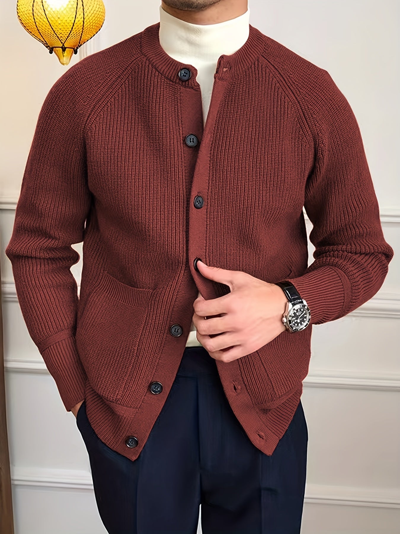 Men's Vintage V Neck Button Up Cardigan with Pocket