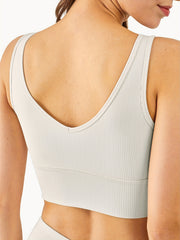 Ribbed Solid Yoga Sports Bra High Stretch Workout Bra Gym Activewear
