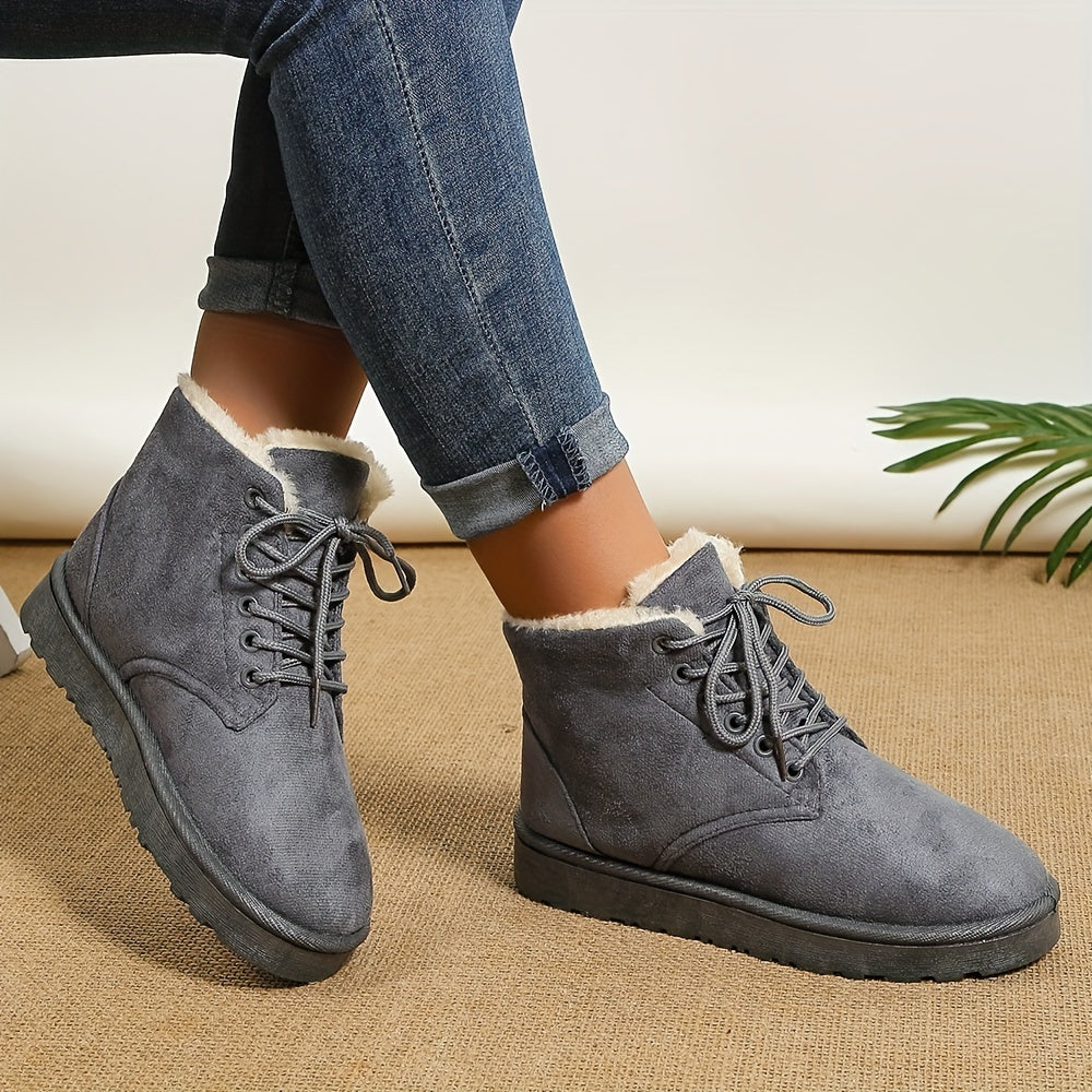 Women's Plush Inner Snow Boots Lace Up Winter Ankle Boots