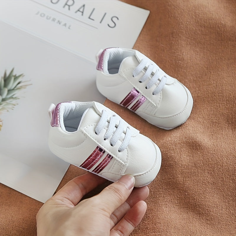 Striped Crib Shoes for Baby Boys & Girls Lightweight Non Slip First Walkers