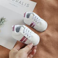Striped Crib Shoes for Baby Boys & Girls Lightweight Non Slip First Walkers