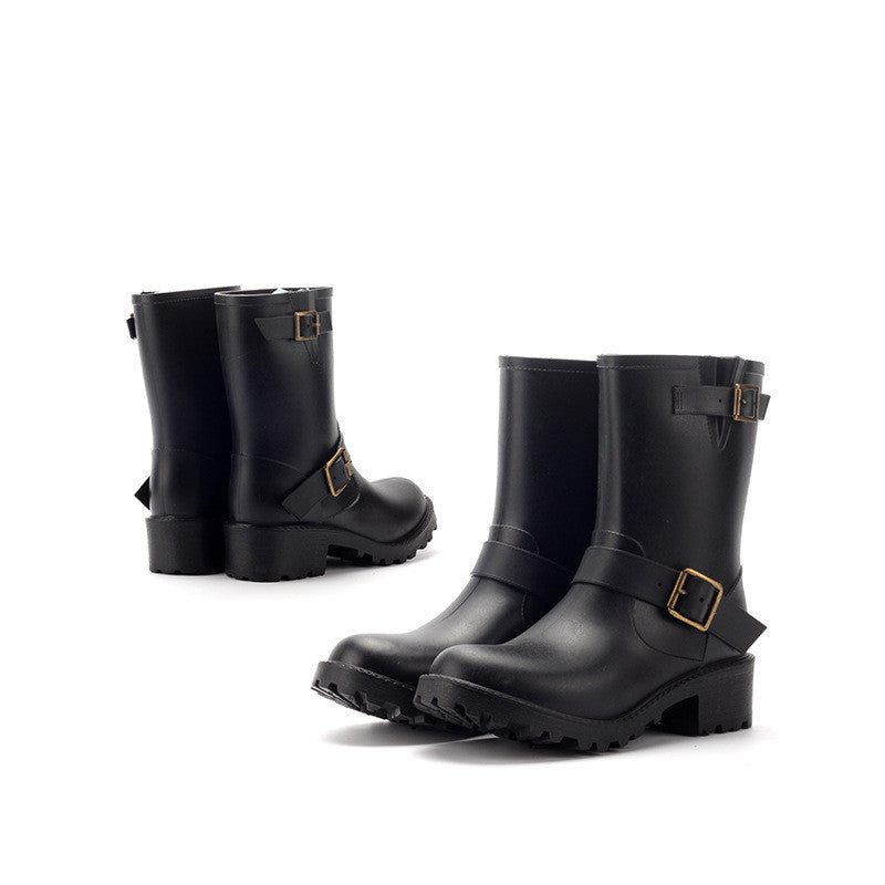 Women's Chunky Heel Rain Boots Waterproof Mid Calf Booties