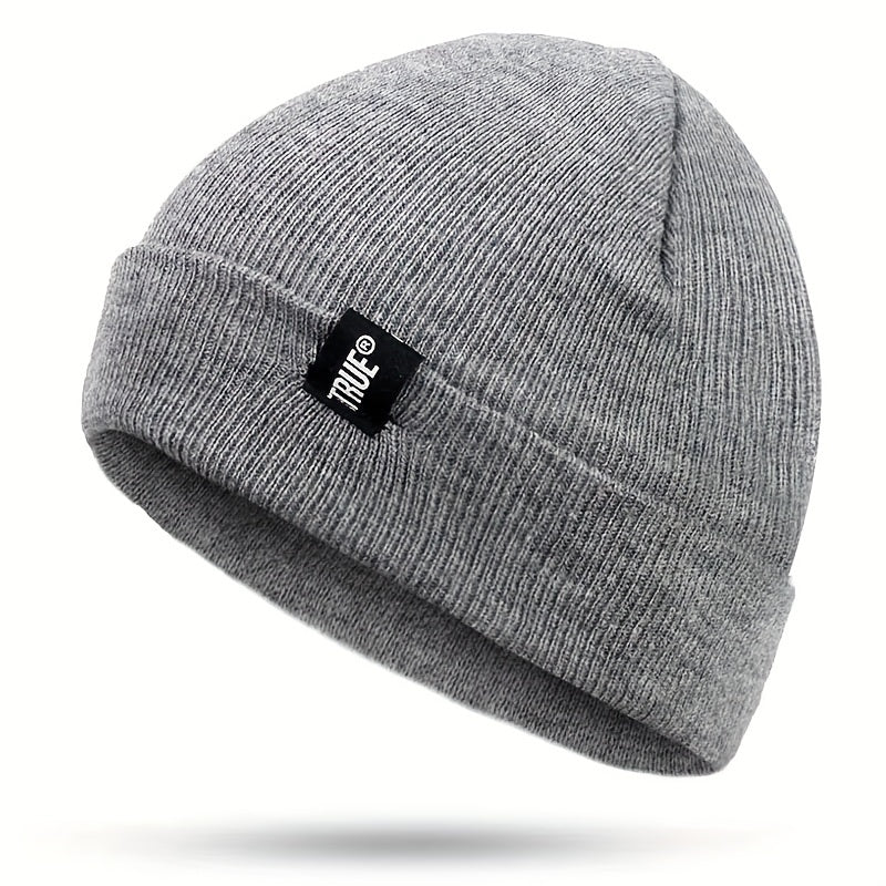 Label Patch Unisex Beanie Solid Casual Elastic Knit Hat Skull Cap Warm Beanies