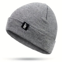 Label Patch Unisex Beanie Solid Casual Elastic Knit Hat Skull Cap Warm Beanies