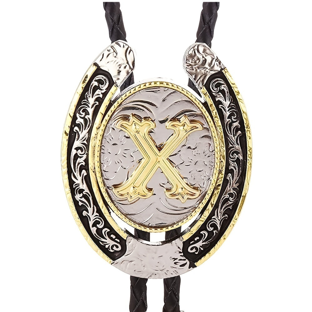 Round Natural Letter X Western Cowboy BOLO Tie Zinc Alloy Shirt Accessory