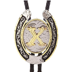 Round Natural Letter X Western Cowboy BOLO Tie Zinc Alloy Shirt Accessory