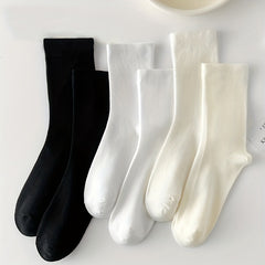 3 Pairs Solid Crew Socks Comfortable & Breathable Mid Tube Women's Stockings