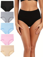 5 Pack Plus Size Panties Set Womens Plus Solid High Waisted Briefs Set