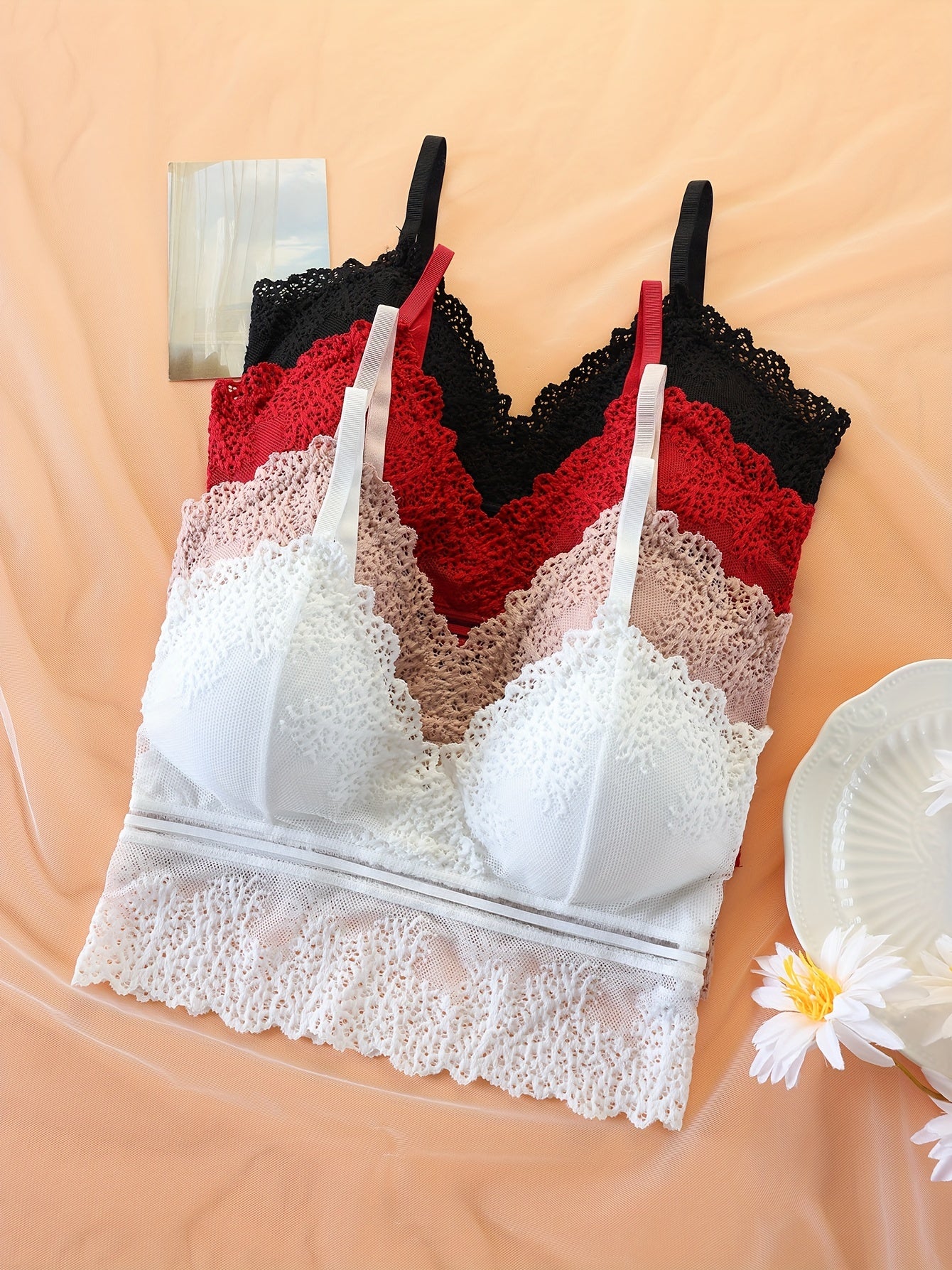 4pcs Lace Wireless Push Up Bras Breathable & Comfy Women's Lingerie