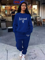 Women's Plus Letter & Heart Print Sweatshirt & Joggers Set