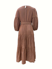 Ruched Puff Sleeve High Waist Dress Women's Clothing