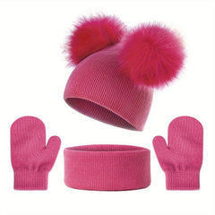 Kids Knitted Hat Neck Gaiter Gloves Set Warm Outdoor Casual Autumn Winter